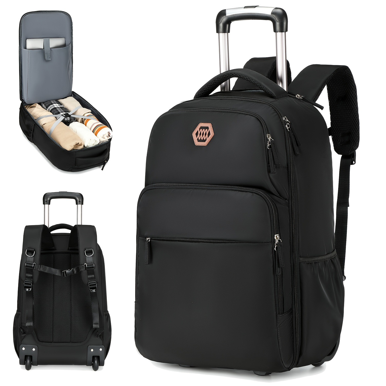 Foldable Rolling Luggage Bag - 40L Rolling Laptop Backpack Business Knapsack