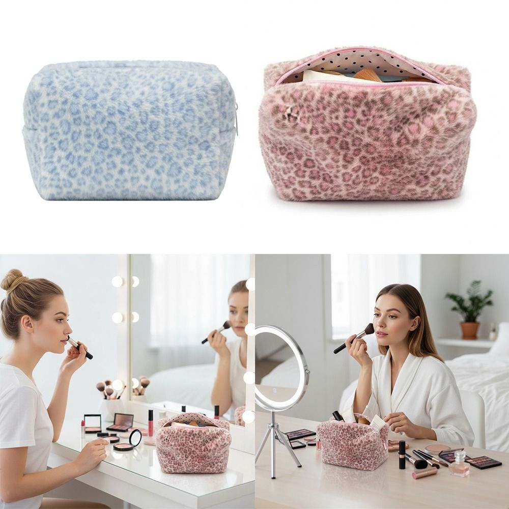Durable Fuzzy Makeup Bag Leopa - Cosmetic Bags ulasan dan harga