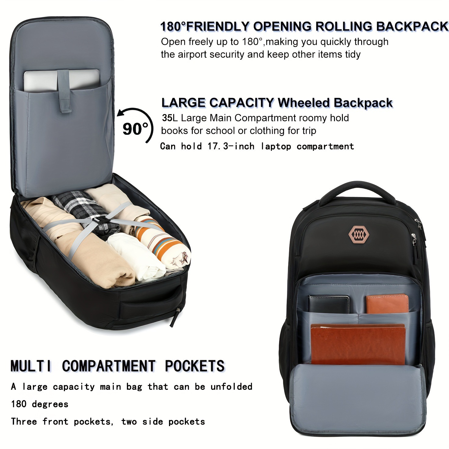 40L Rolling Laptop Backpack Bu - Foldable Rolling Luggage Bag ulasan dan harga