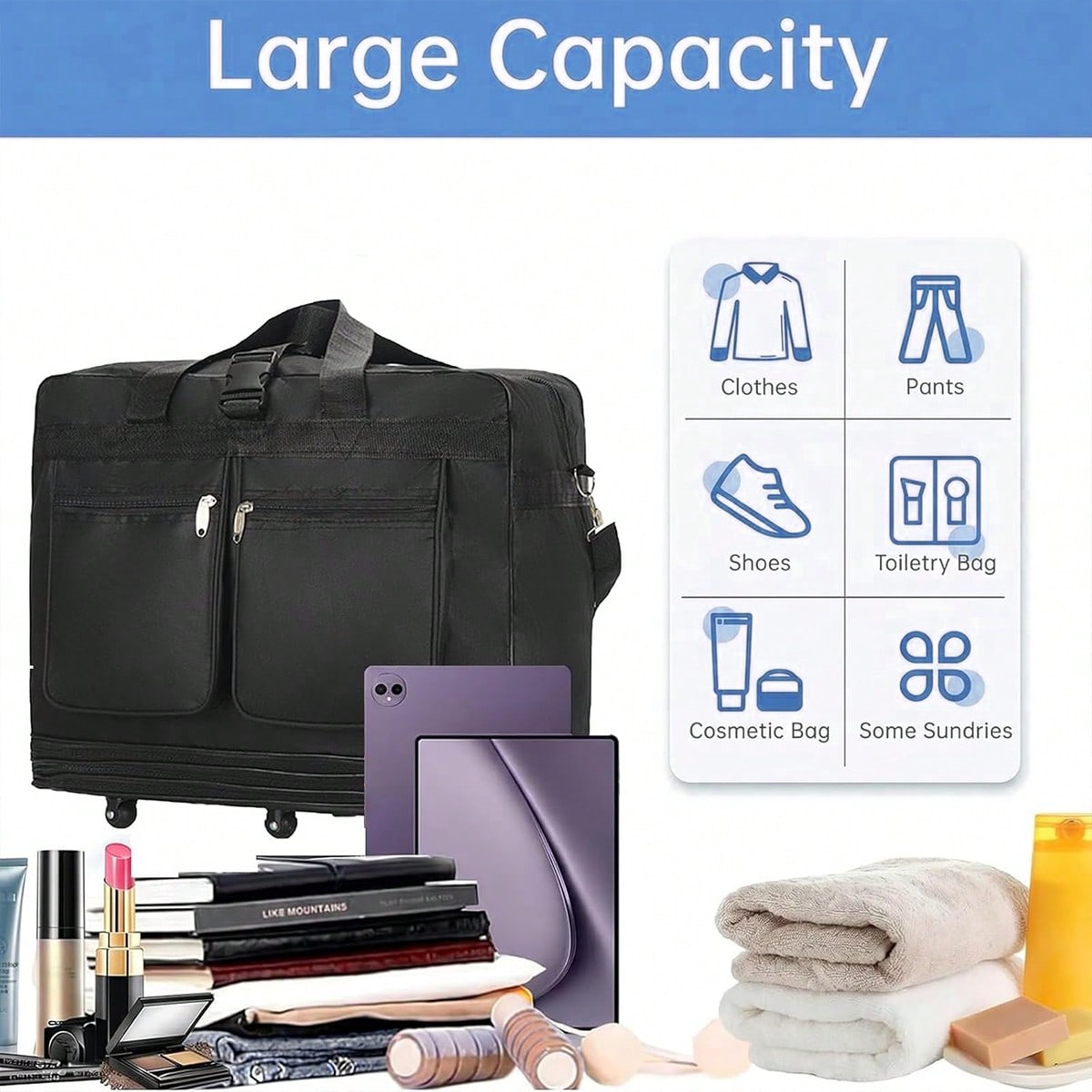 Black Rolling Travel Duffel Ba - Foldable Rolling Luggage Bag ulasan dan harga